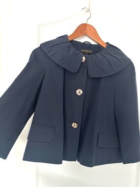 Ports 1961 Navy Pleated-Collar Short Jacket